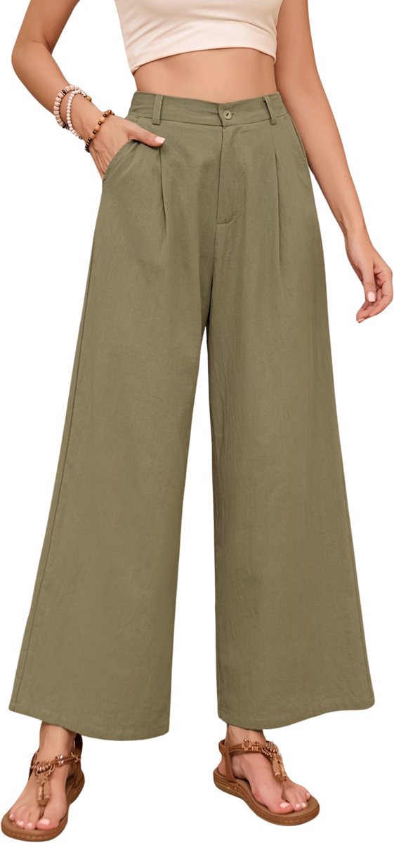 Currero Pantalon Dames Chino Golfbroek Nette Broek Met Elastische Tailleband Volwassenen Legergroen