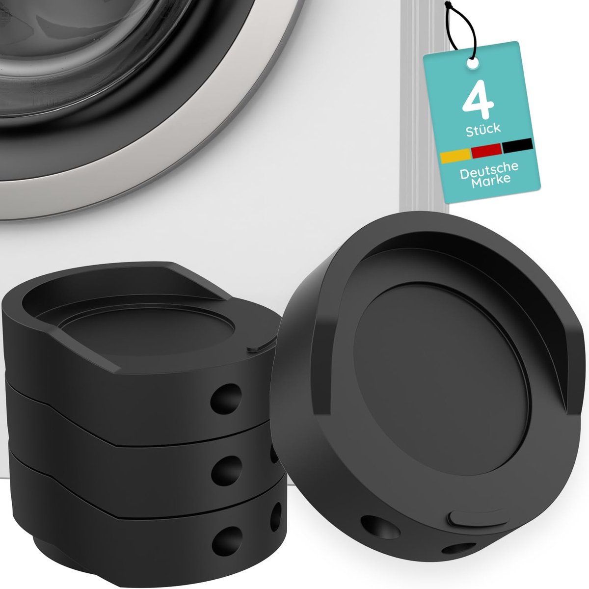 SnelShoppen - Vibration Dampers voor Wasmachine [4 Stuks] - Antivibratie Voetjes Rubber, Stabiel en Geluidsarm, Voor Tegels, Laminaat, Vinyl, Beton -