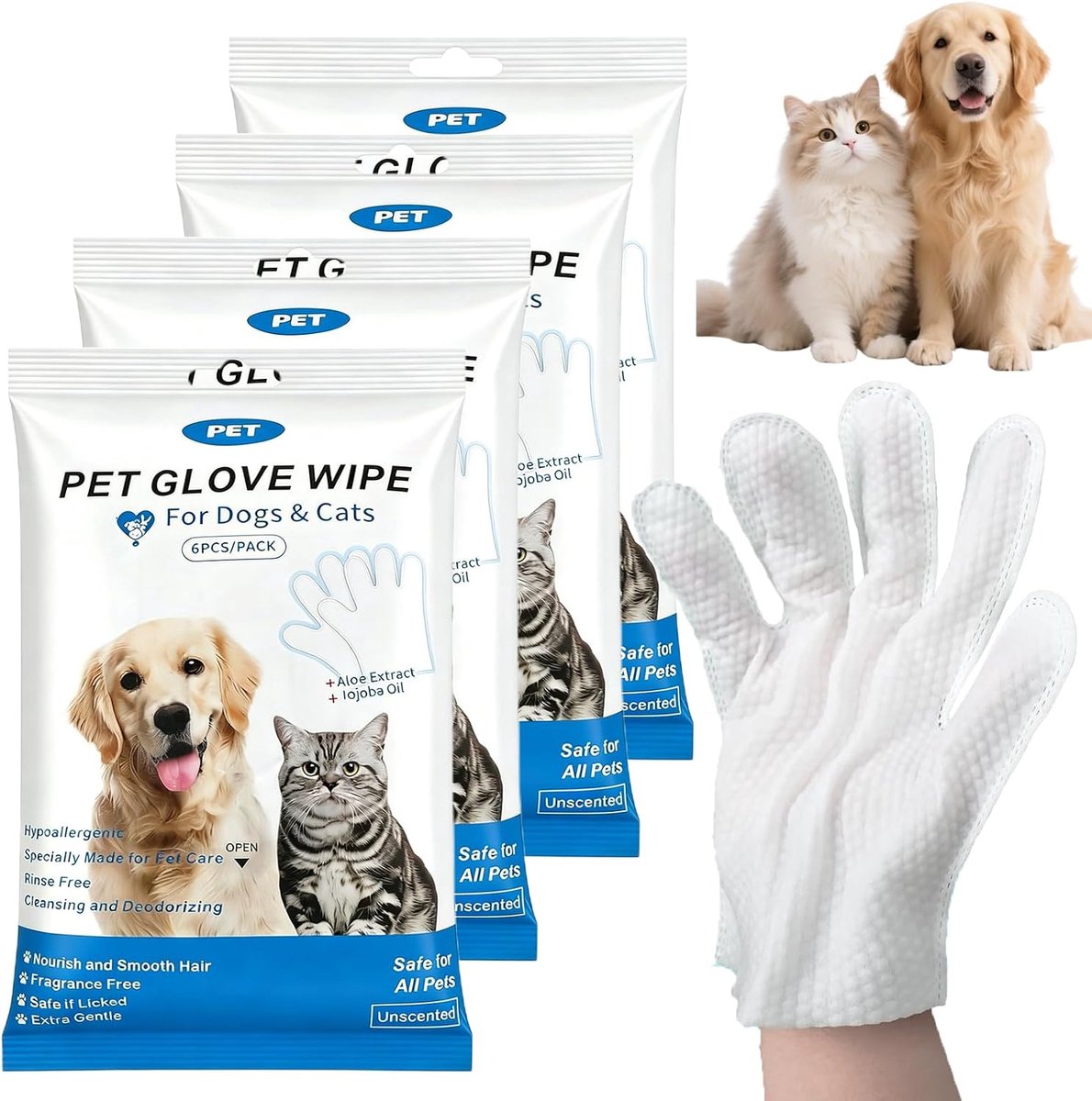 SnelShoppen - Set van 24 Washandjes voor Huisdieren, Dierenverzorgingshandschoenen, Hypoallergene Reinigingshandschoenen voor Honden, Ontgeurend, Huid