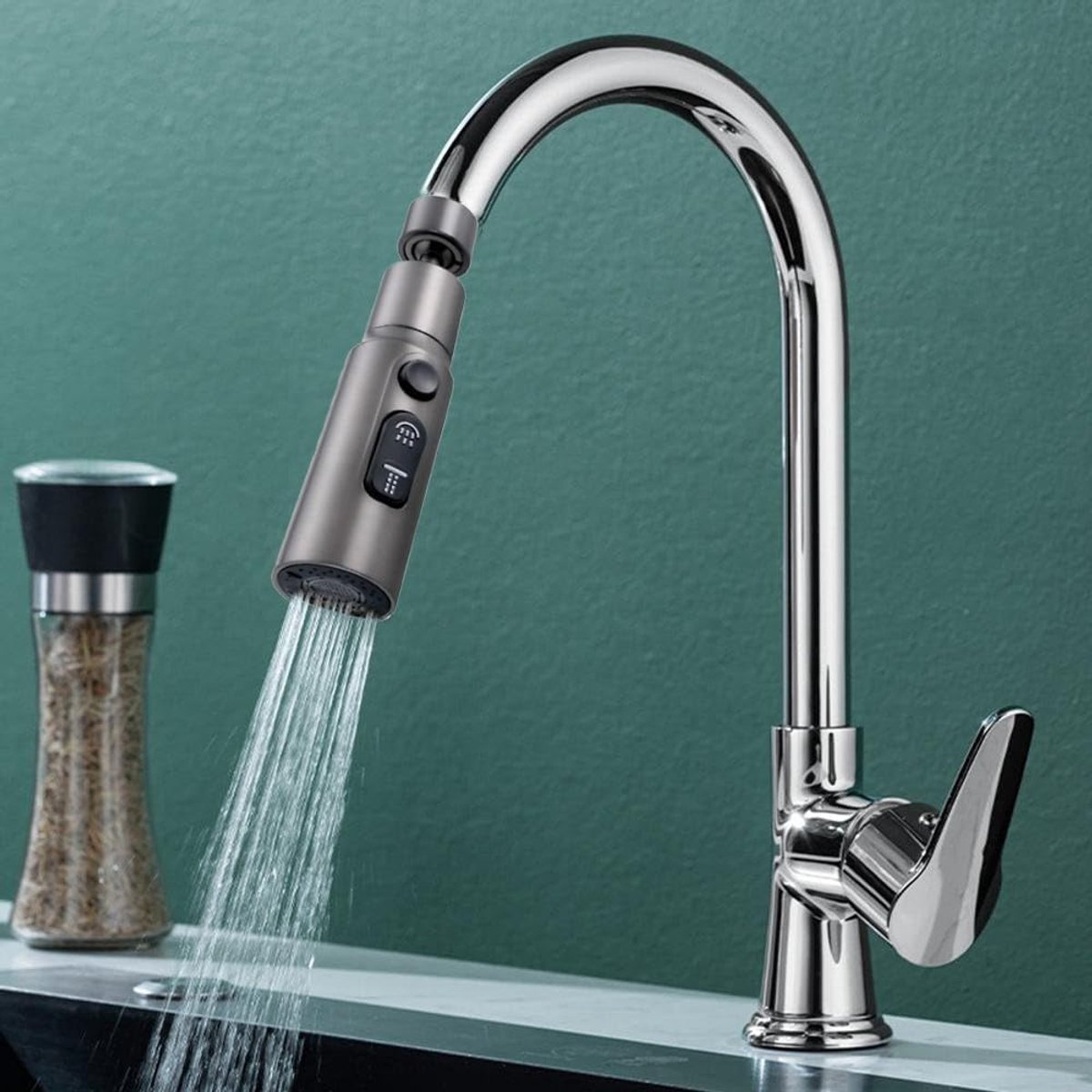 SnelShoppen - Swivel Faucet Aerator 360° Draaiende Keuken Kraanmondstuk met 3 Waterstanden, Spill Proof Rotating Nozzle, Grijs, Voor Keuken en Badkame