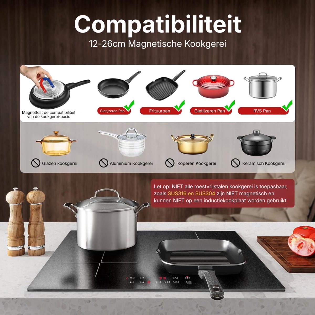 KIRA® Inductie Kookplaat Inbouw - 4 Pitten - Inductiekookplaat - Ingebouwde Inductiekookplaat - Zwart - 52xcm x 59cm x 6cm