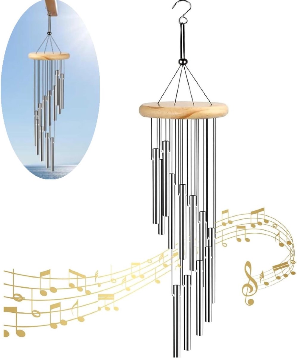 SnelShoppen - Aluminium Wind Chimes - Muzikale Tuin Windgong - Decoratieve Wind Chimes voor Buiten - Weerbestendig, 12 Hoogwaardige Aluminium Buizen -