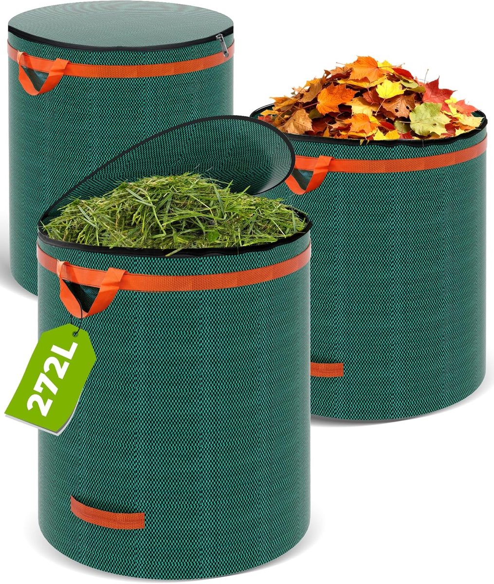SnelShoppen - 3 x Tuinafvalzak 272 Liter - Sterke Afvalzakken voor Tuin, Tuinafval, Bladeren, Groenteafval, Tuinonderhoud, Tuinwerk, Groenafval, Zwart