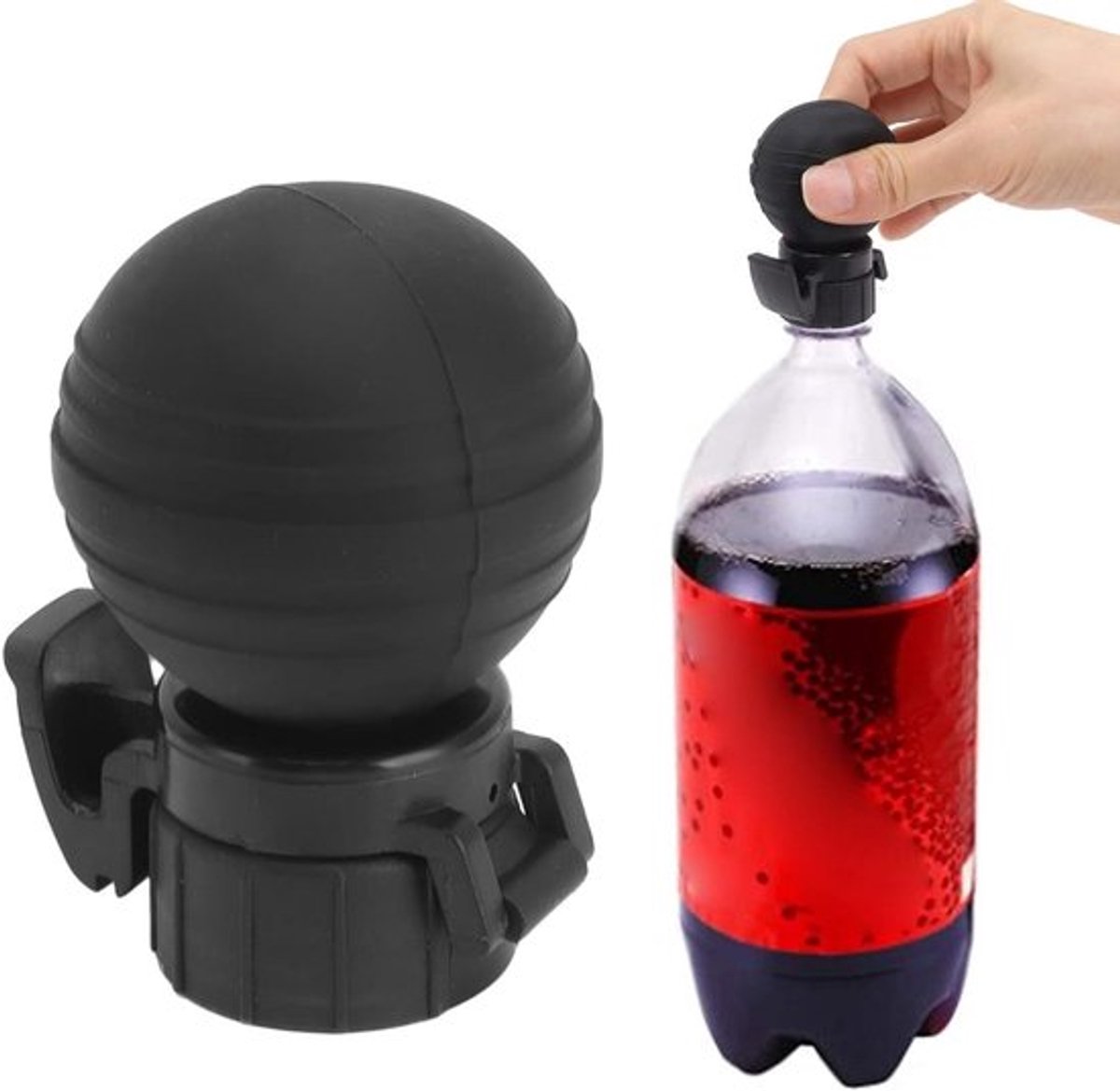 Frisdrankflesdeksel van siliconen, lekvrij met pompdop en versheid behoud, vaatwasmachinebestendig, geschikt voor koolzuurhoudende dranken.