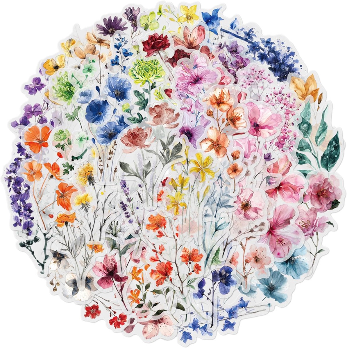 SnelShoppen - 50 Transparante Bloemenstickers - Waterdichte Doe-Het-Zelf Esthetische Stickers voor Creatieve Projecten, Feest, Camping, Tuin en Keuken