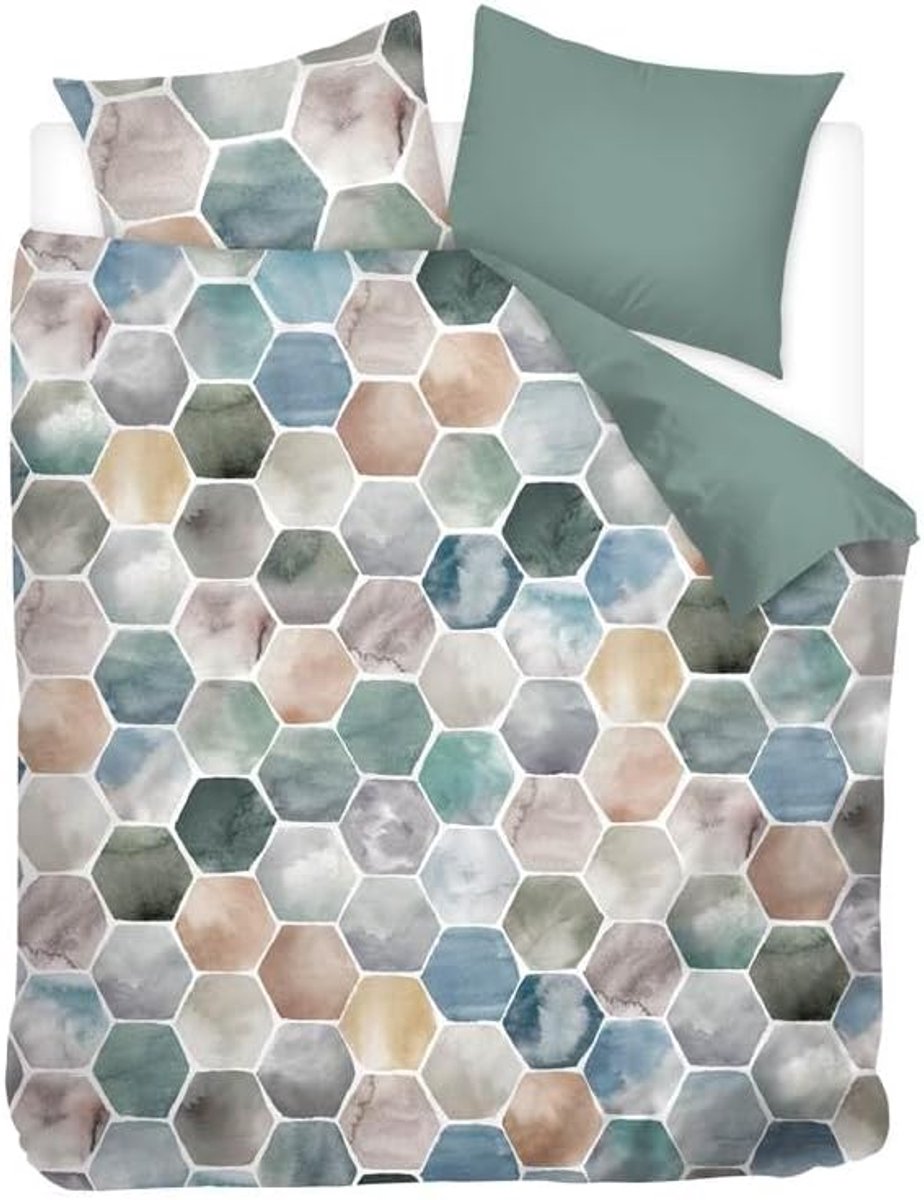 SnelShoppen - Flanellen Dekbedovertrek - Geometrisch Design - 260x200/220 cm - Multi kleur - Twin Bed - Inclusief 2 Kussenslopen 60x70 cm - Perfect vo