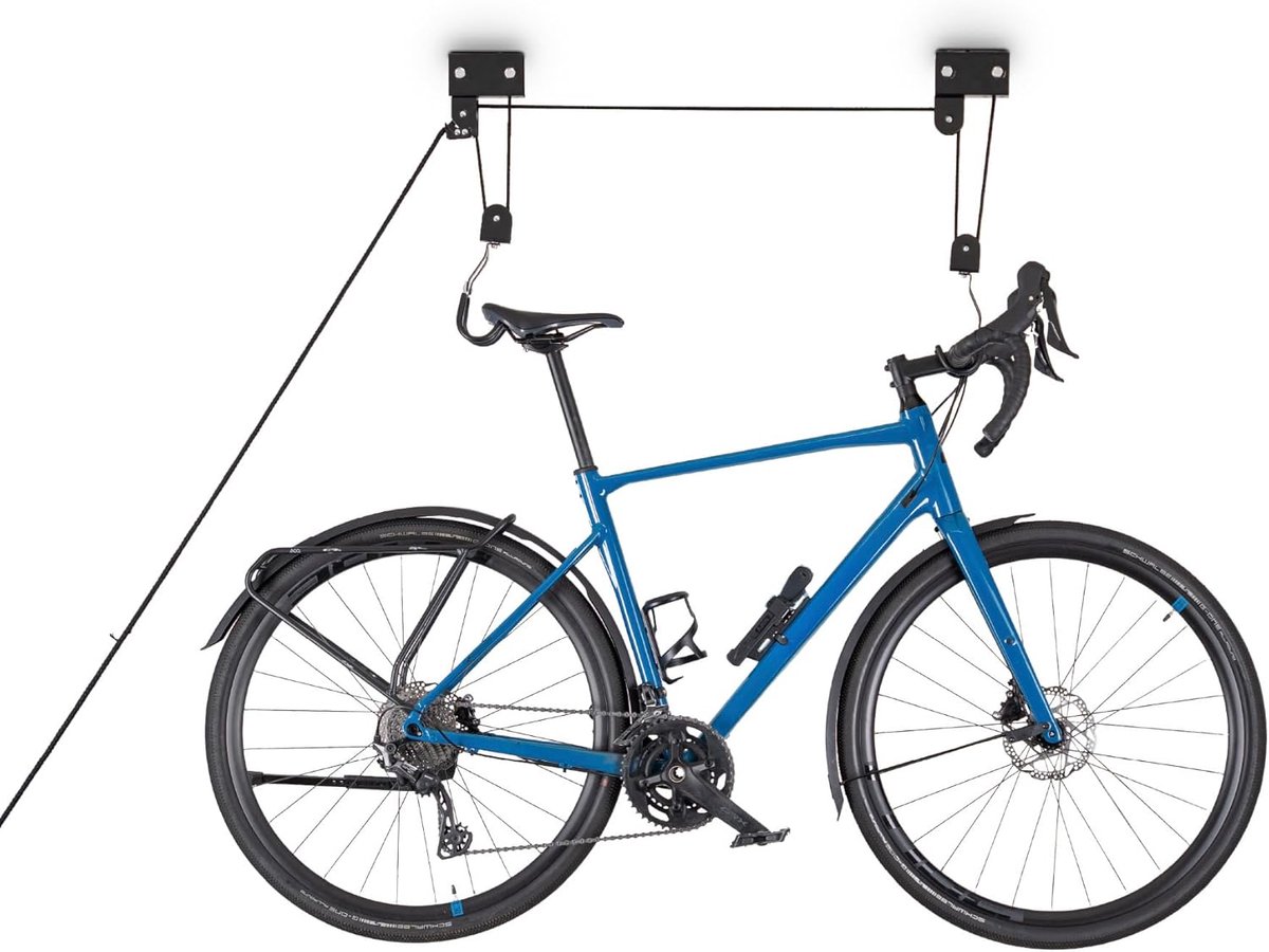 SnelShoppen - Fietshouder, plafondlift voor garage met katrol, fietsophang systeem, wandmontage voor fiets, dakkoffer, kano, 57 kg draagcapaciteit, ru