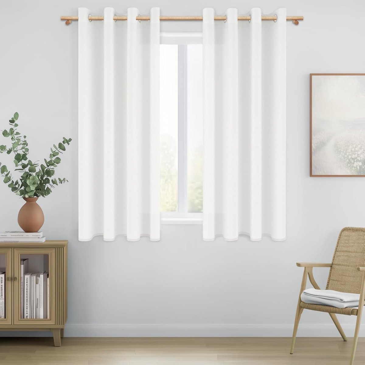 SnelShoppen - Witte Linnen Gordijnen met Oogjes, 2 Stuks, 140 x 180 cm, Semi-Transparante Gordijnen voor Woonkamer en Slaapkamer, Moderne Raamdecorati