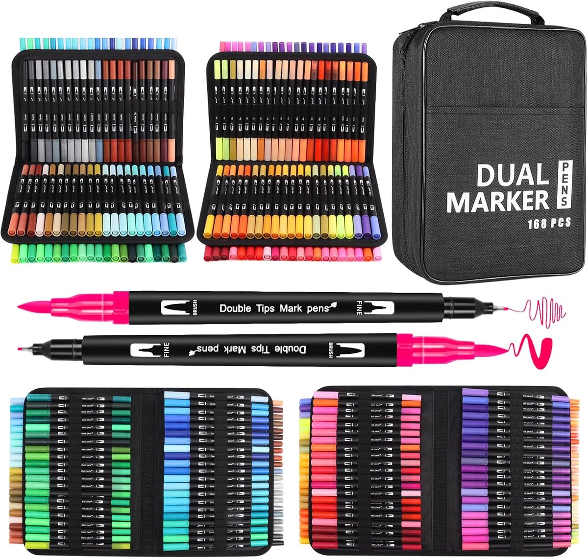 Thijox - Penseelstiften 168 Dubbele Punten Viltstiften voor Volwassenen, Kalligrafie, Schilderen, Fineliner Kunst, Creatief Cadeau voor Kinderen en Ho