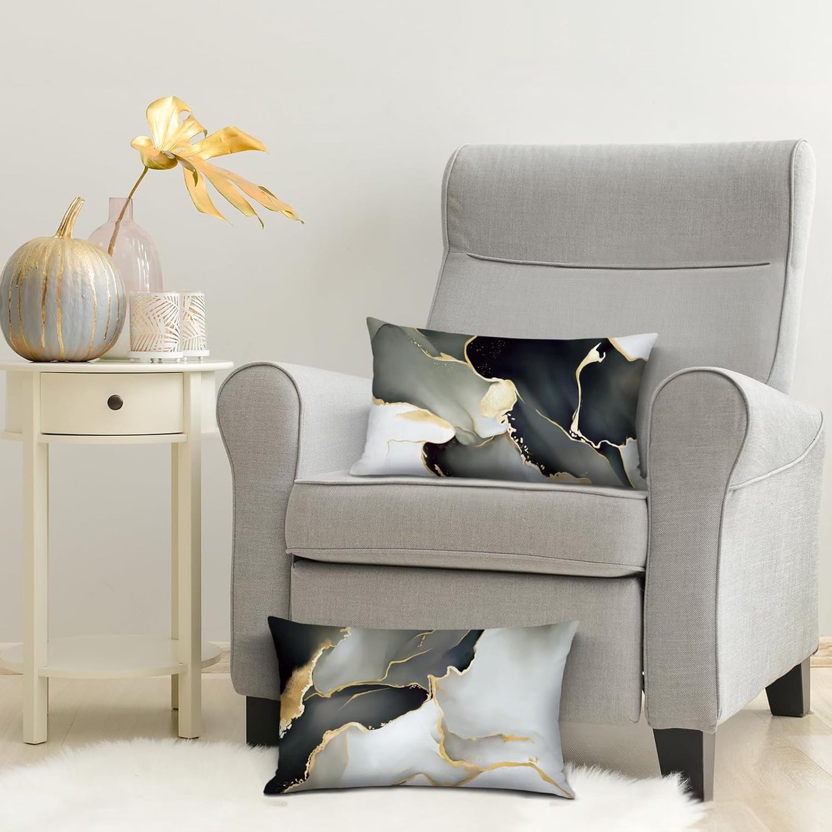 SnelShoppen - Set van 2 Kussenhoezen Marmer Zwart 30x50cm - Zachte Velvet Kussenslopen met Abstracte Gouden Accenten voor Sofa en Slaapkamer Decoratie