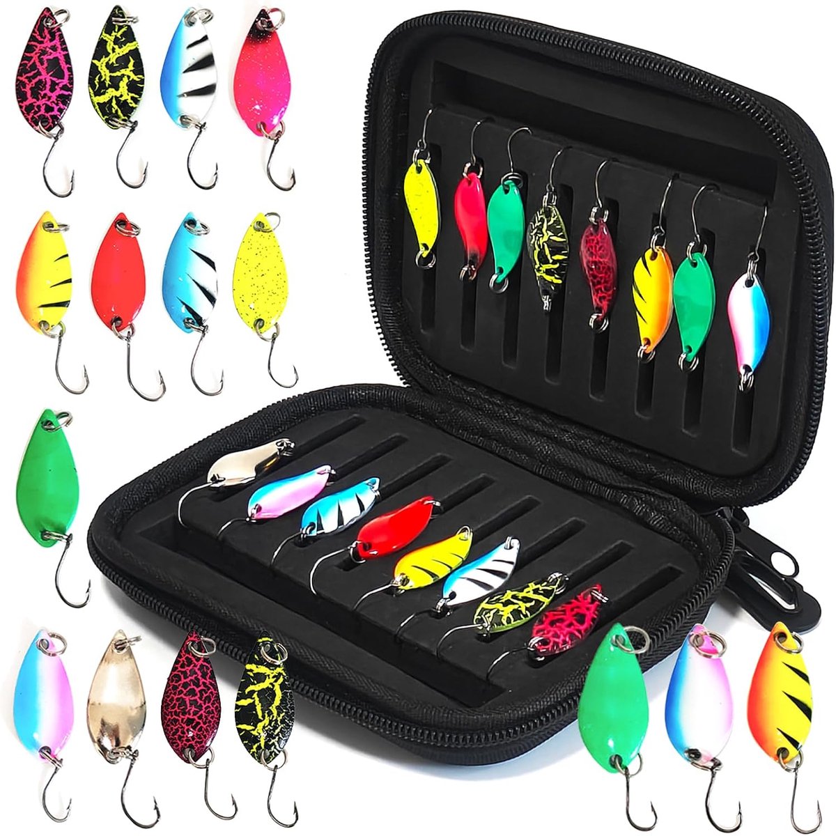 SnelShoppen - Fishing Trout Spoon Set - 16-delige set met verschillende kleuren en gewichten voor truite, baars, zalm en snoek - Ideaal voor zoetwater