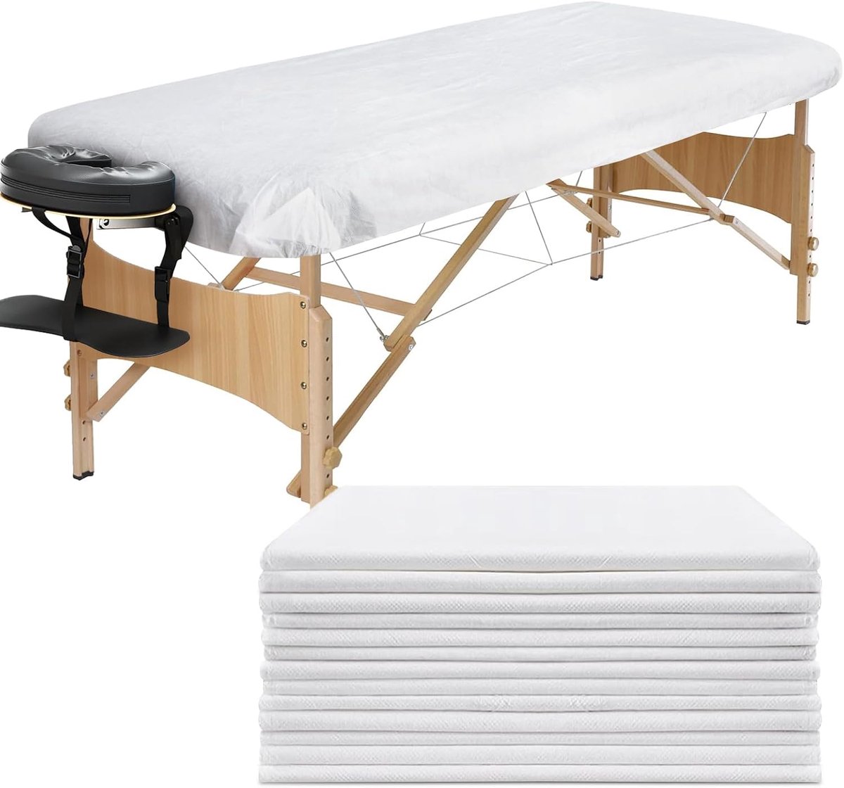 SnelShoppen - Pack van 50 Wegwerp Stretch Dekens voor Massage Tafel 90 x 215 cm, Hygiënische Beschermhoezen voor Schoonheidstafel, Ademend Niet-geweve