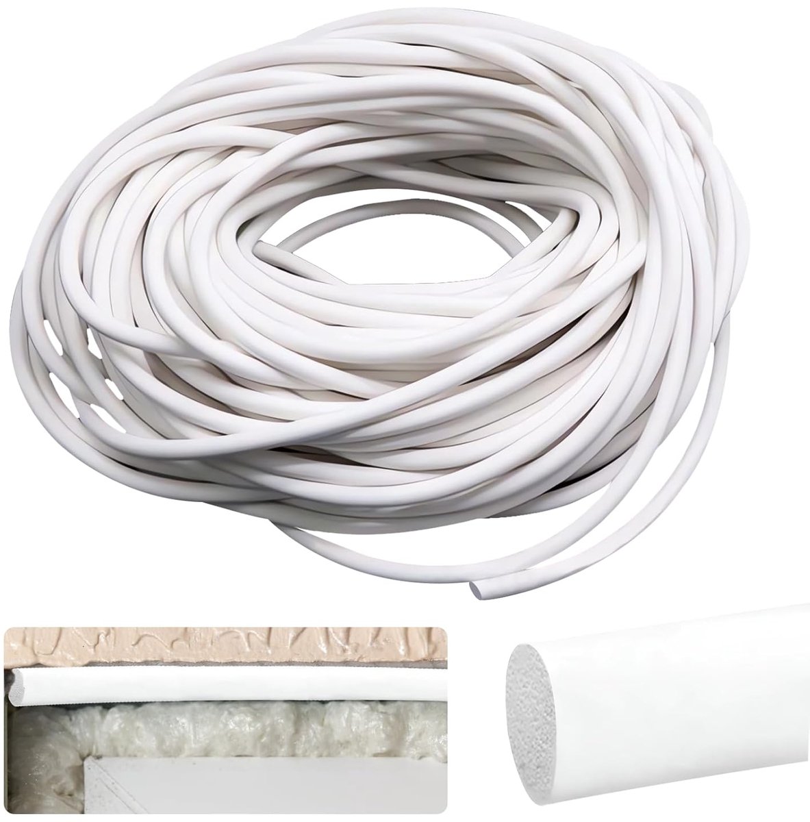 SnelShoppen - 10 m Ø 9 mm Joint Sealing Cord - Silicone Foam Round Cord Seal voor Joints, Witte Foam Strips, Flexibele en Duurzame Afwerkingsprofielen