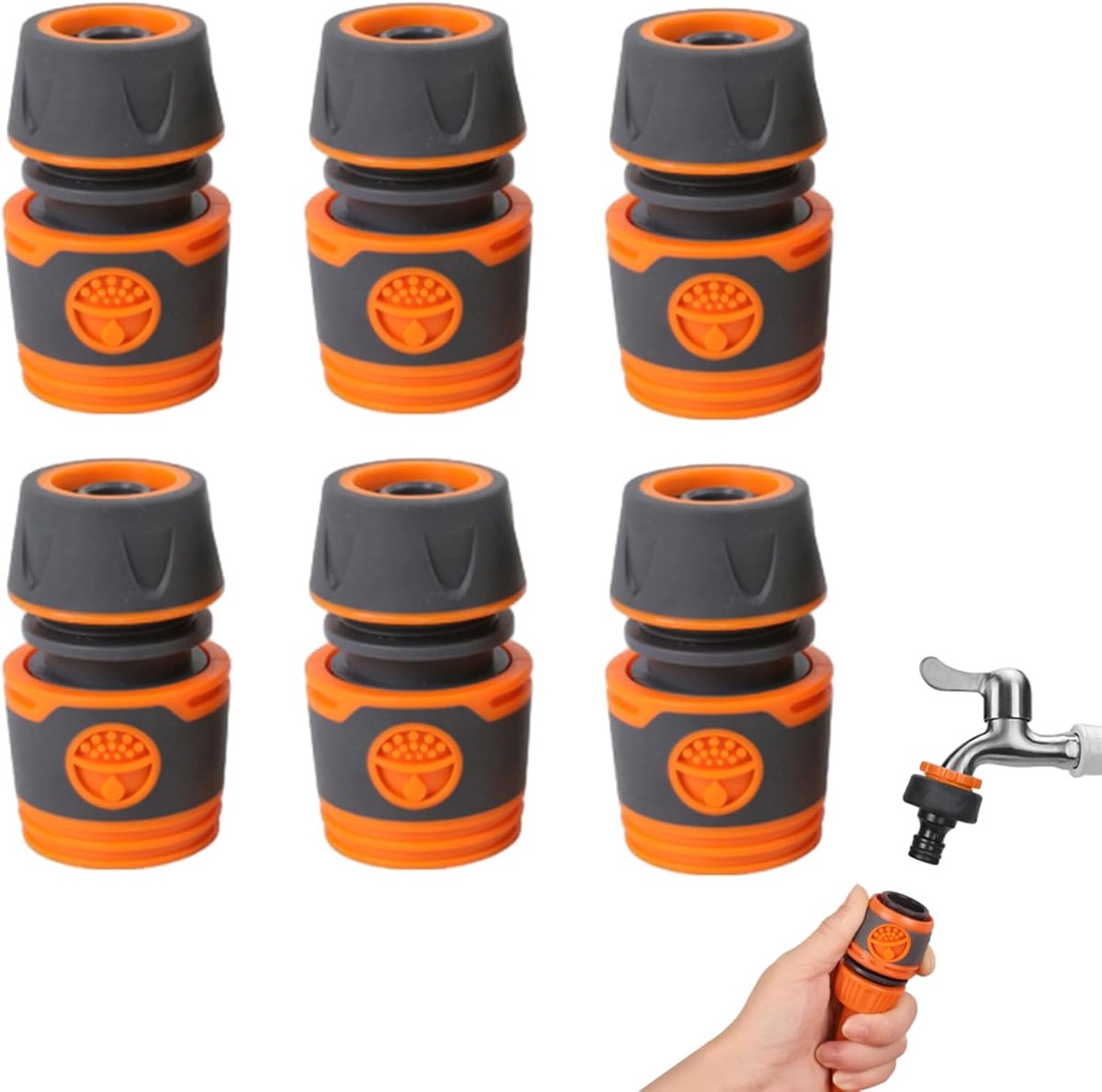 SnelShoppen - 6pcs Tuinslang Koppelingen 1/2 Inch Set - Duurzame Hose Connectors voor Tuin, Camping, en Huishouden - Hoogwaardige ABS en TPR Materiale