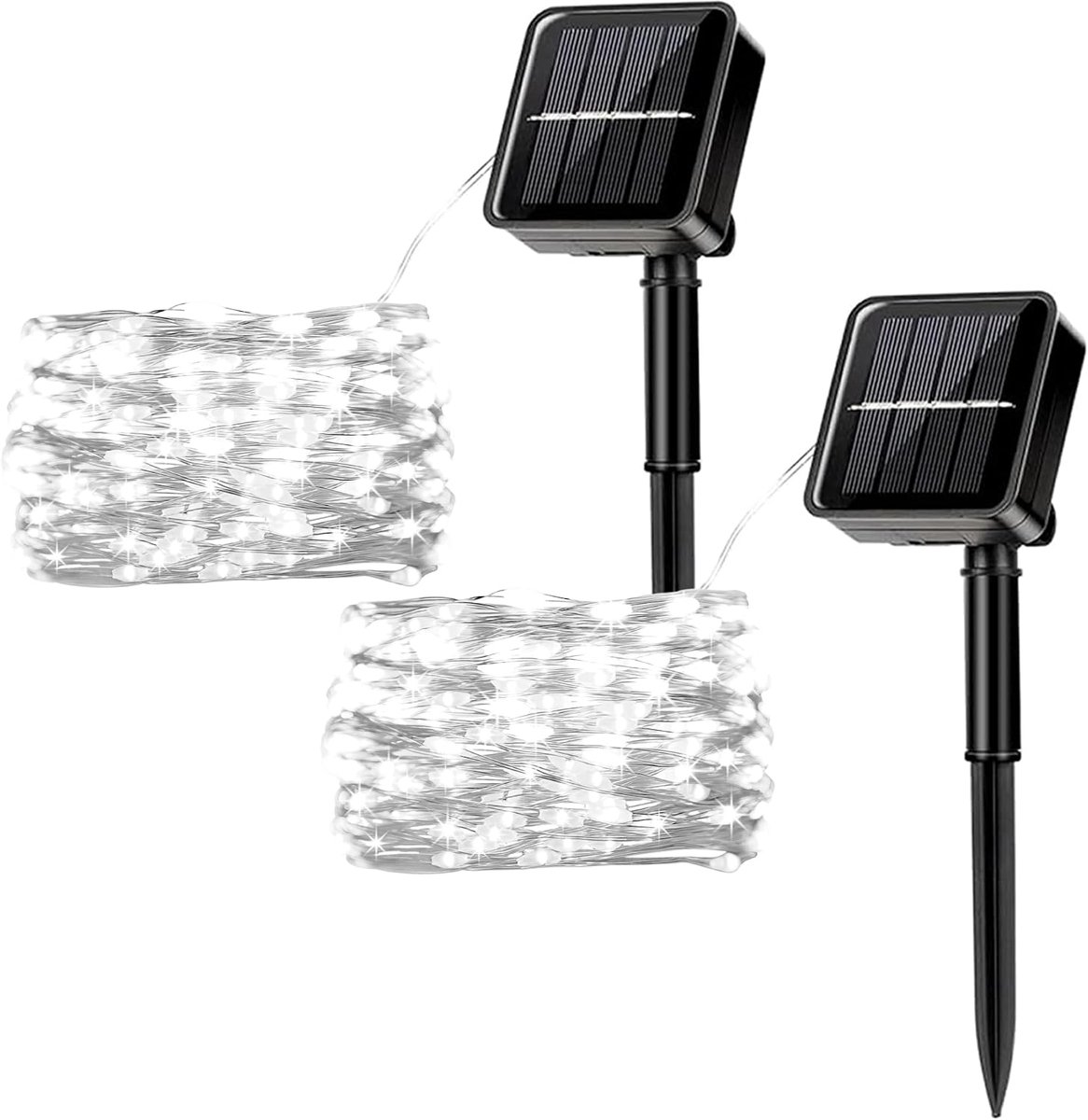 SnelShoppen - 2pcs Solar String Lights Buiten - 12M/39.4Ft 100 LED Waterdichte Tuinverlichting - 8 Modi Decoratieve Lichtjes voor Tuin, Patio, Feest,