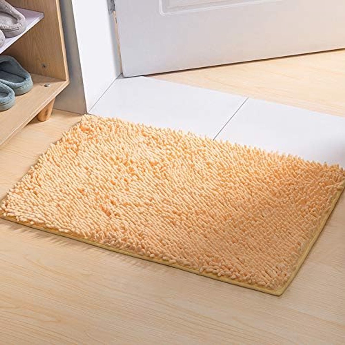 SnelShoppen - Shaggy Chenille Microfiber Badmat 60 x 40 cm - Zacht, Waterabsorberend, Antislip en Dikke Badmat voor Badkamer in Crème