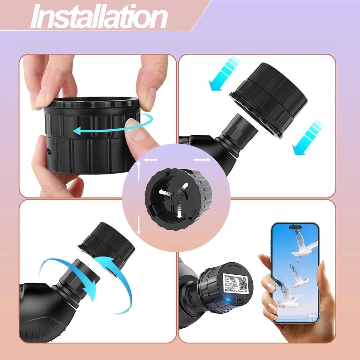 SnelShoppen - Electronic Wi-Fi Eyepiece Camera 4MP - 2K Video Opname - Draadloze Telescopische Camera voor 1.18-1.97 Inch Telescoop - Ideaal voor Ster