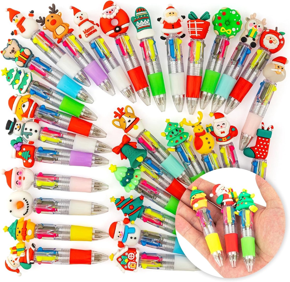 SnelShoppen - 30 Multicolored 4-in-1 Kerstpen Set - Feestelijke Pennen voor Kinderen, Perfecte Kerstcadeaus en Sokkenvullers voor de Feestdagen