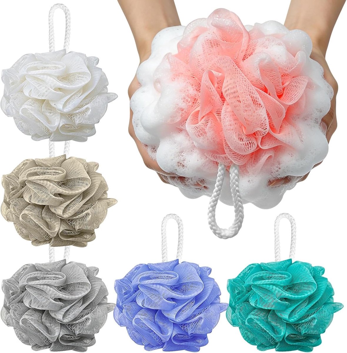 SnelShoppen - Set van 6 Mesh Foaming Douche Sponzen - 40g Massage en Peeling Sponzen - Comfortabele en Zachte Bad Sponzen voor Dagelijks Gebruik en Re