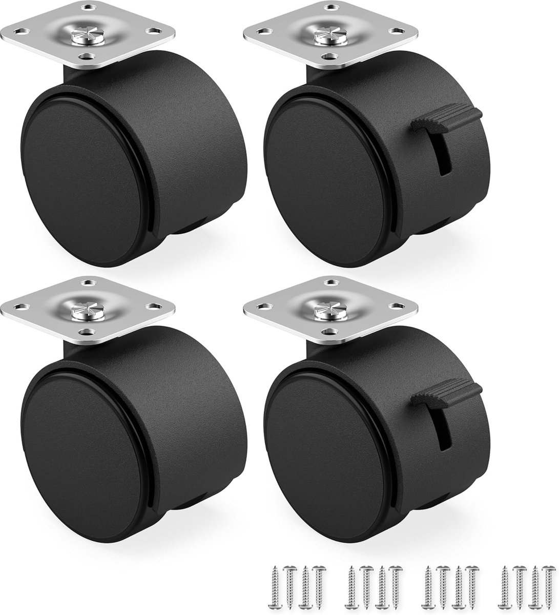 SnelShoppen - Set van 4 Meubelwielen 50 mm - Transportwielen met Rem tot 120 kg - 360 Graden Zwenkwielen - Inclusief Montageplaat 60 mm - Ideaal voor