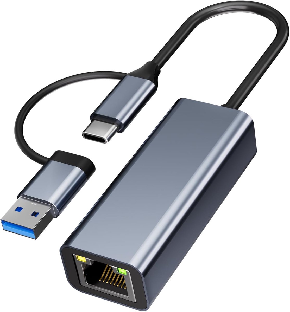 SnelShoppen - USB C Ethernet Adapter 1000 Mbps, USB 3.0 naar RJ45 Gigabit Netwerk Adapter, Aluminium, Compatibel met Laptop, MacBook, Switch, Windows