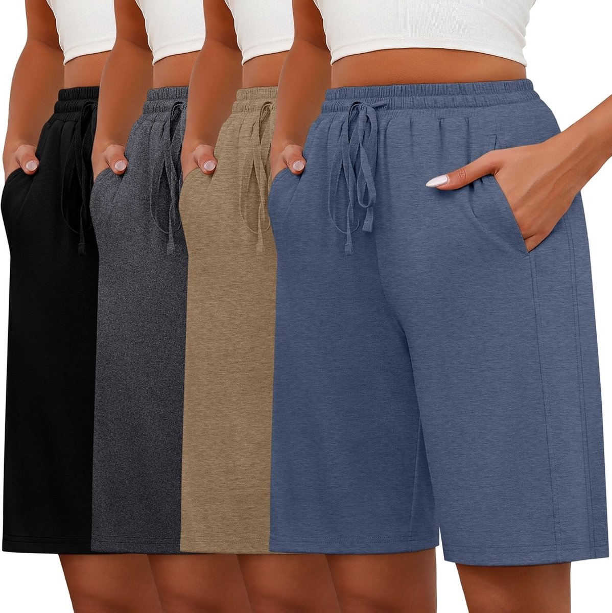 Vrouwelijke Bermuda Shorts met Touwtjes en Elastische Taille - Casual, Wijde Pijpen, Comfortabel voor Zomeractiviteiten