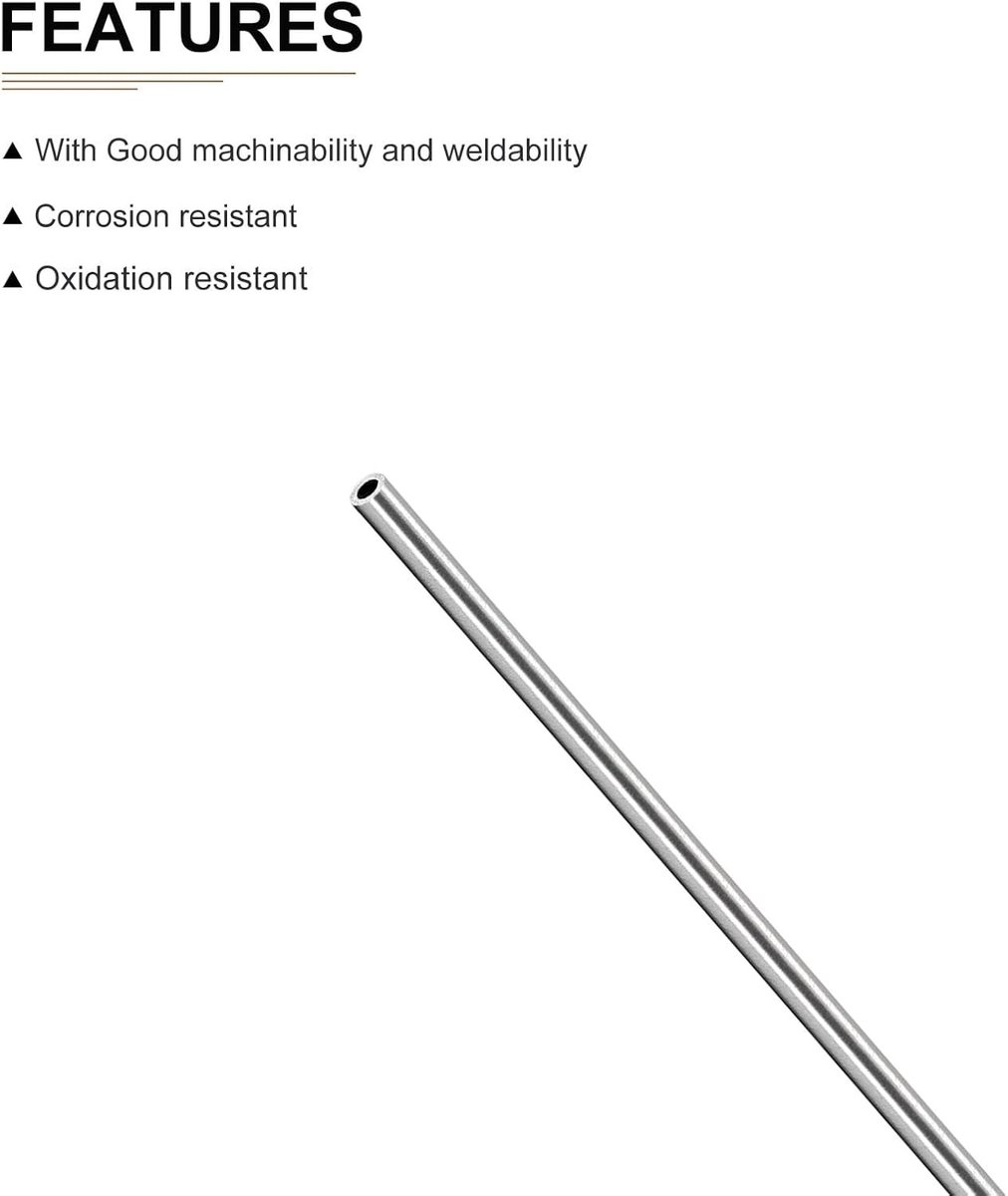 3mm x 0.6mm x 250mm RVS Pijp - 2 Stuks - Geschikt voor Machine Apparatuur - Gepolijste Metalen Buizen voor Constructie en DIY Projecten