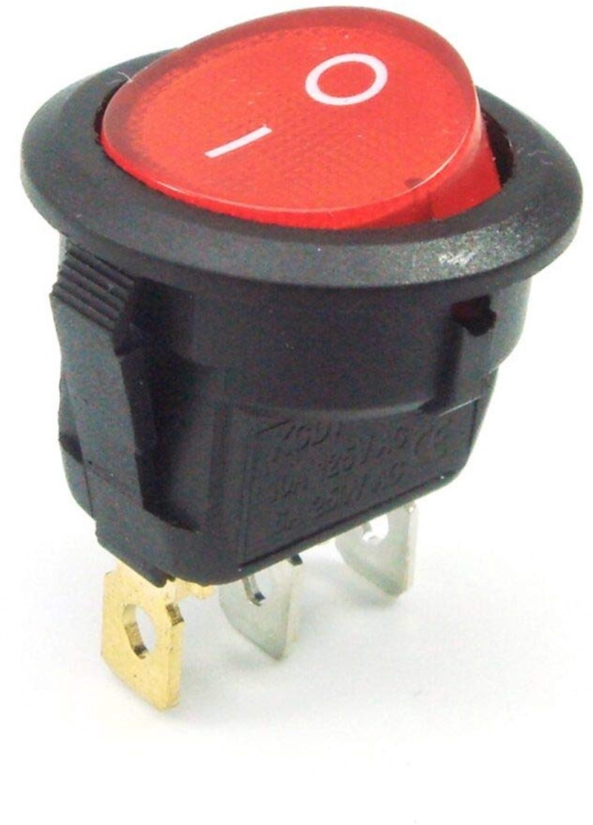 Rond Rockerschakelaar 16 mm - Rood Verlicht - 3-Pool - Voor Betrouwbare In- en Uitschakeling - ShopVlot