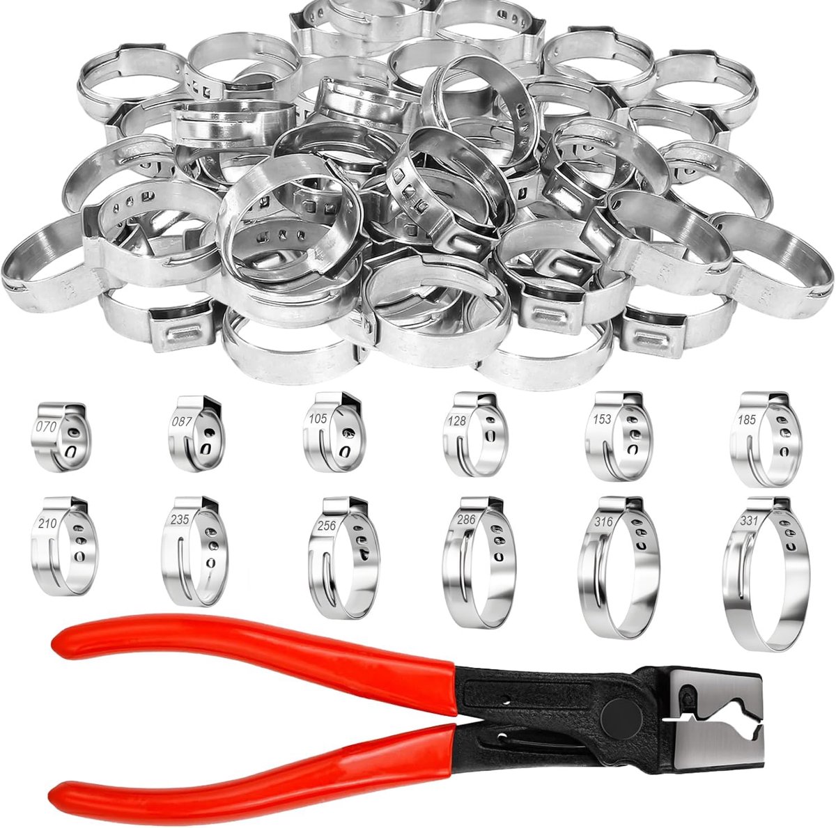 Hoesklemmen set 180 stuks - 304 roestvrij staal - 12 maten (0.5-3.2 cm) - ideaal voor auto- en machineonderhoud - ShopVlot