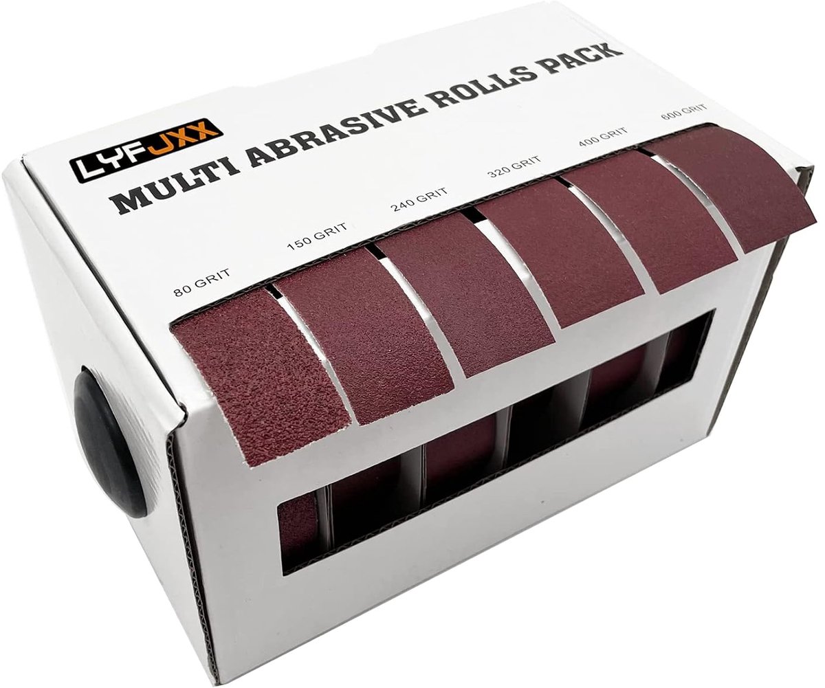 Schuurpapier rol 6 grit - assortiment pakket met dispenser - voor houtbewerking en metaalpolijsten - ShopVlot