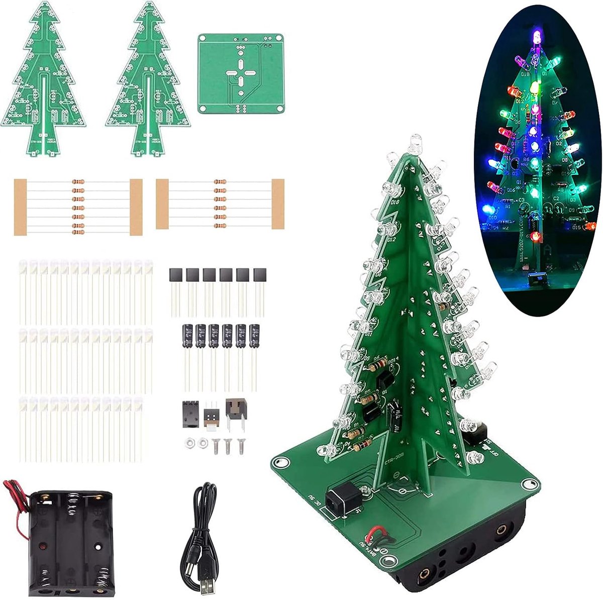 DIY kerstboom LED kit - 7 kleuren flitsend - elektronisch circuit - leer praktische vaardigheden - ShopVlot