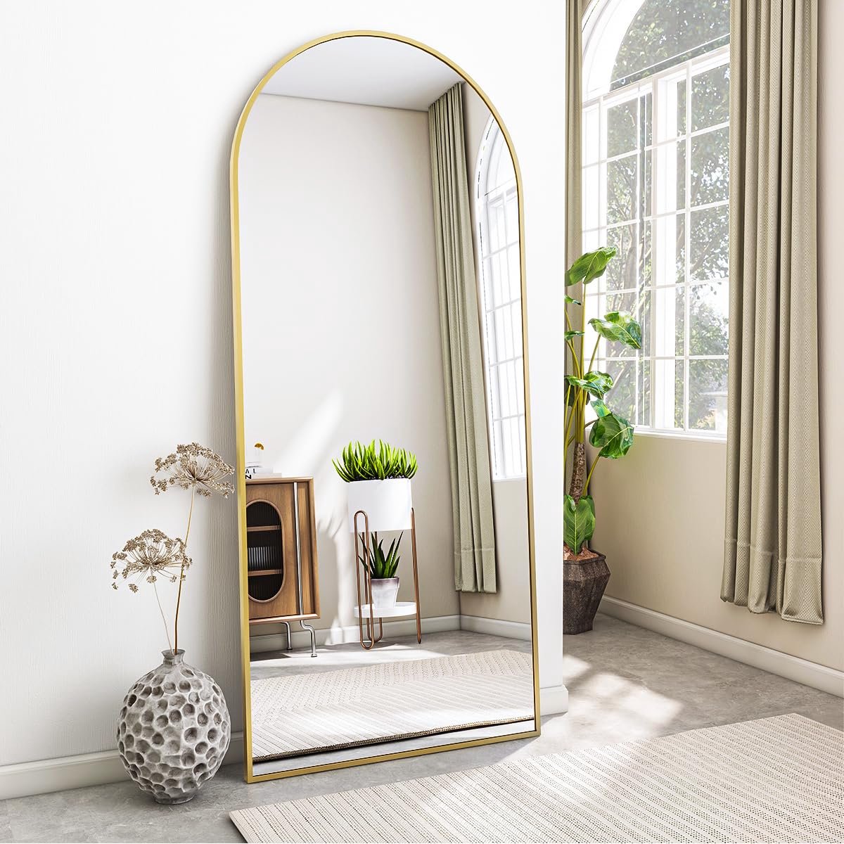 Boog full-body spiegel 60 x 165 cm - gewelfde staande spiegel - goud - stijlvolle aankleedspiegel - ShopVlot