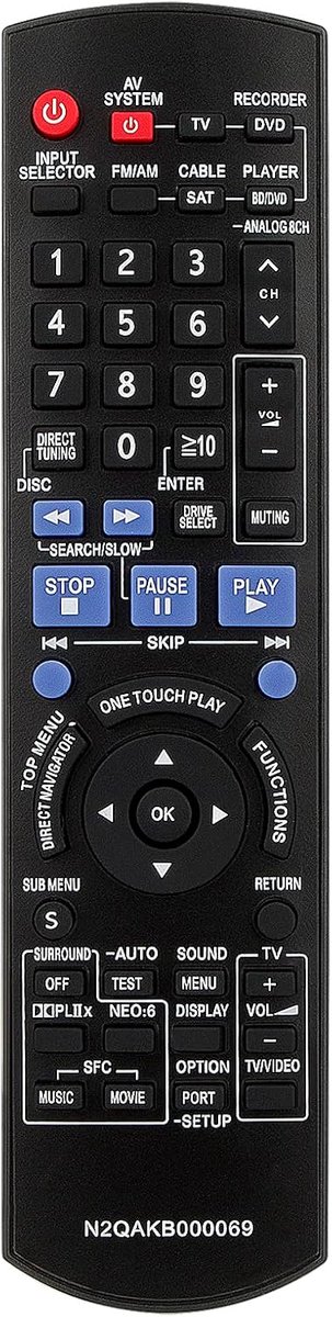 Vervangende afstandsbediening N2QAKB000069 - Compatibel met Panasonic SA-BX500 - Eenvoudige bediening zonder configuratie
