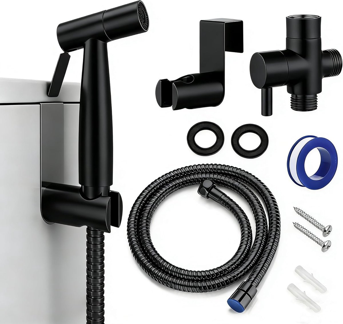 Bidet handdouche set - roestvrij staal - robuust met houder - ideaal voor toilet en reiniging - ShopVlot