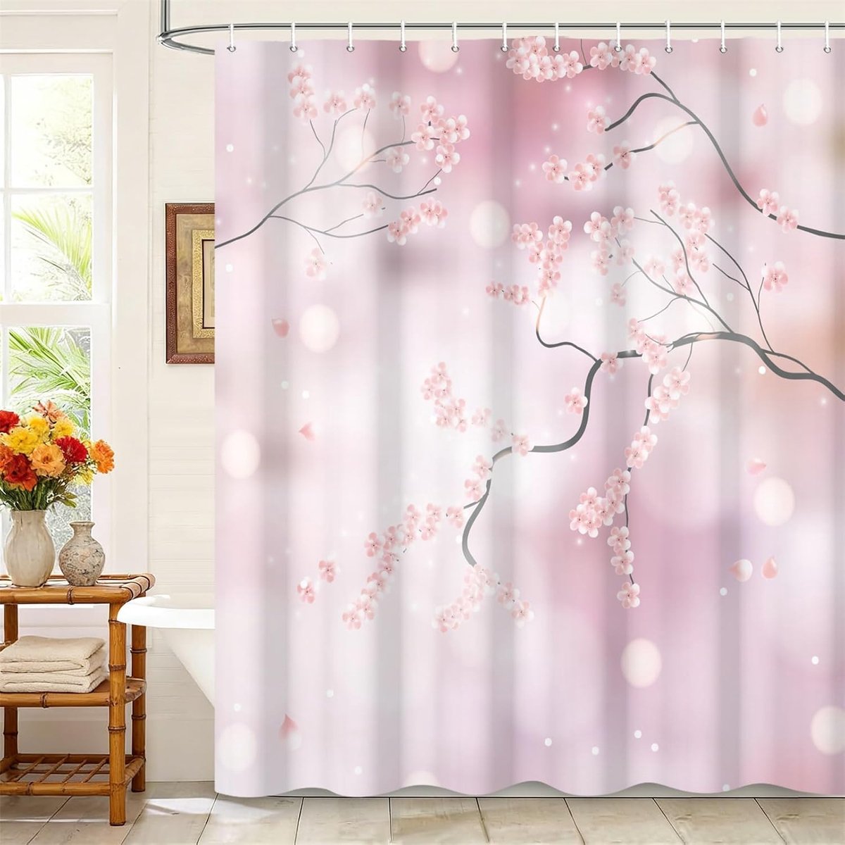 Douchegordijn 105 x 160cm - Polyester - Roze kersenbloesems - Waterdicht voor badkuip - ShopVlot