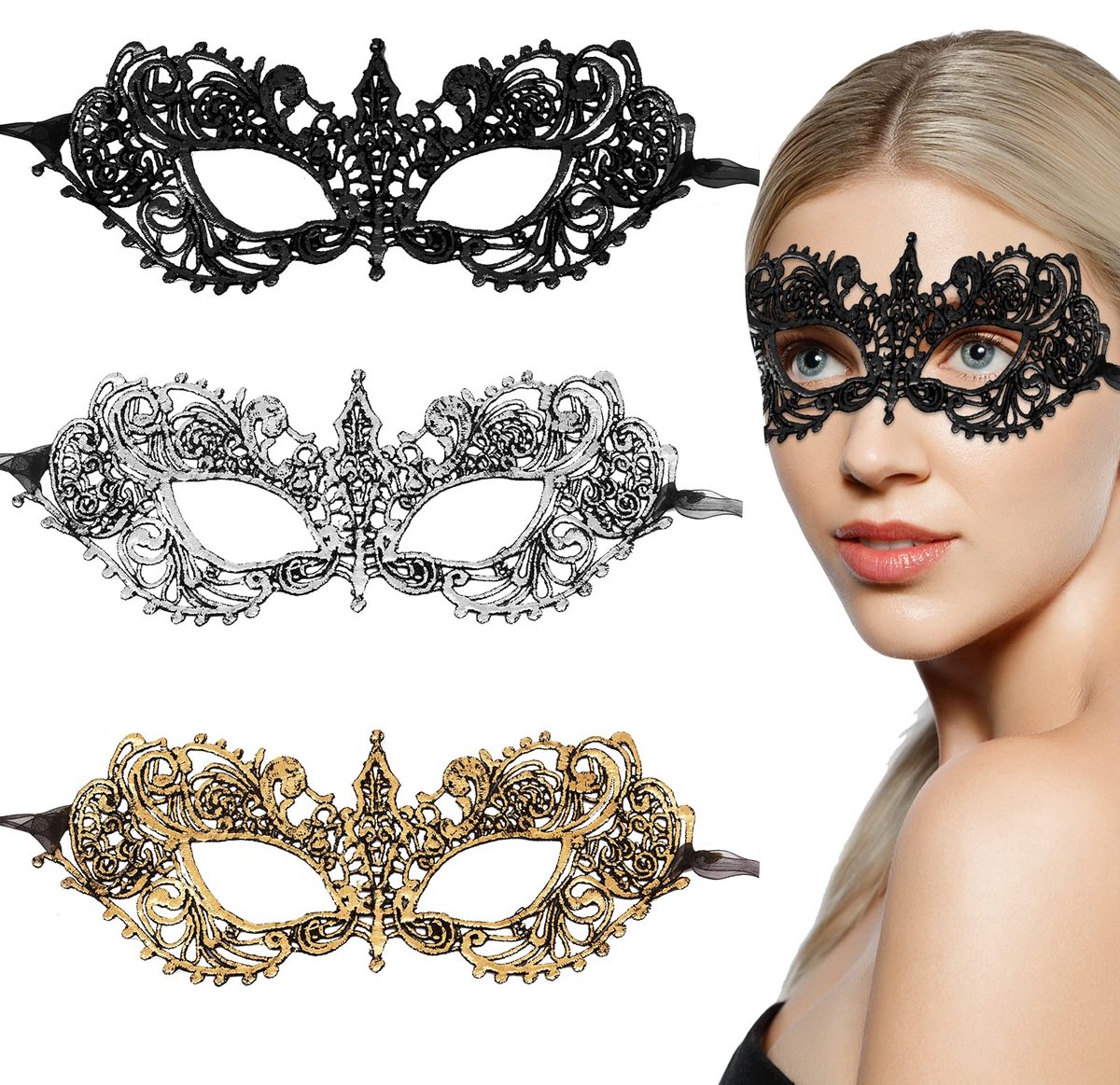 Maskerade maskers 3 stuks - Venetiaans kant - Sexy oogmaskers - Perfect voor carnaval - ShopVlot