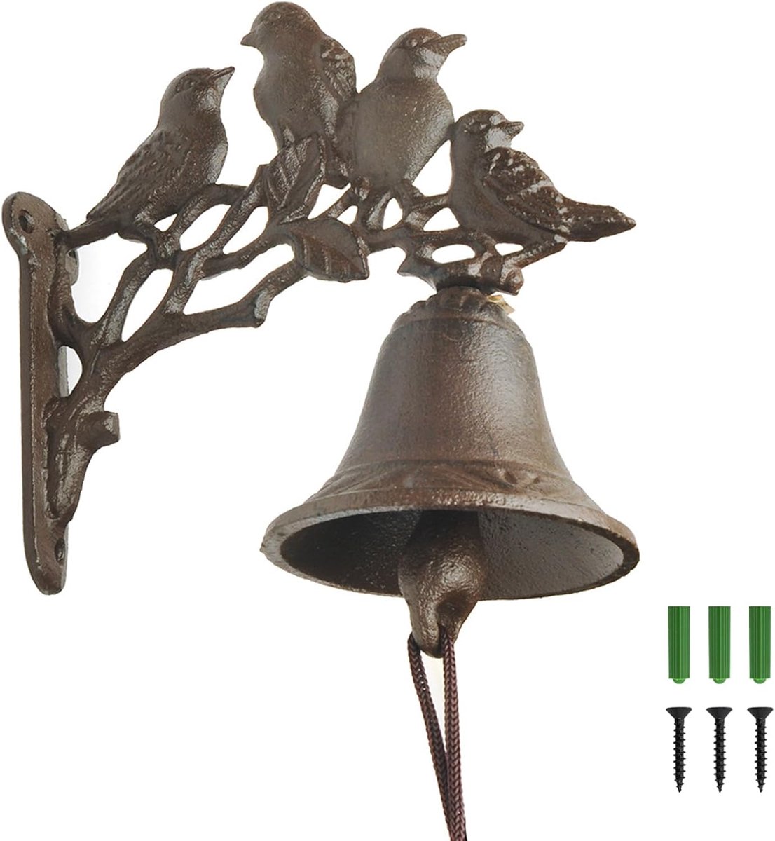 Dinerbel buiten of binnen - vintage gietijzeren bel - 4 vogels patroon - natuurlijke sfeer - ShopVlot