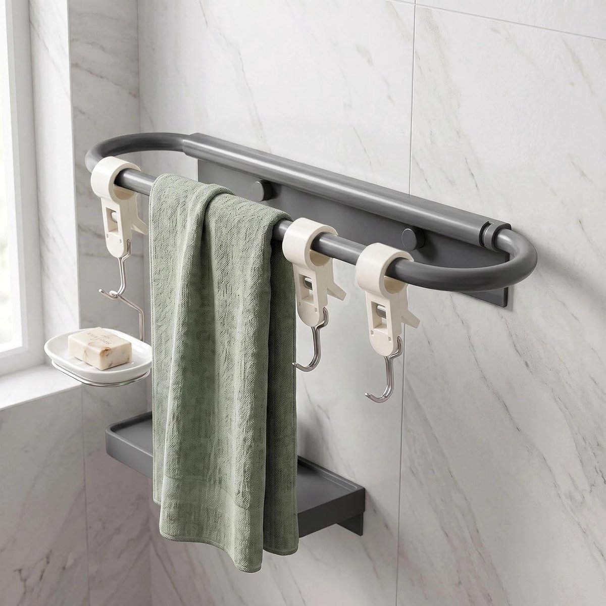 Handdoekhouder zonder boren - grijs handdoekrek - aluminiumlegering - ideaal voor badkamer en keuken - ShopVlot