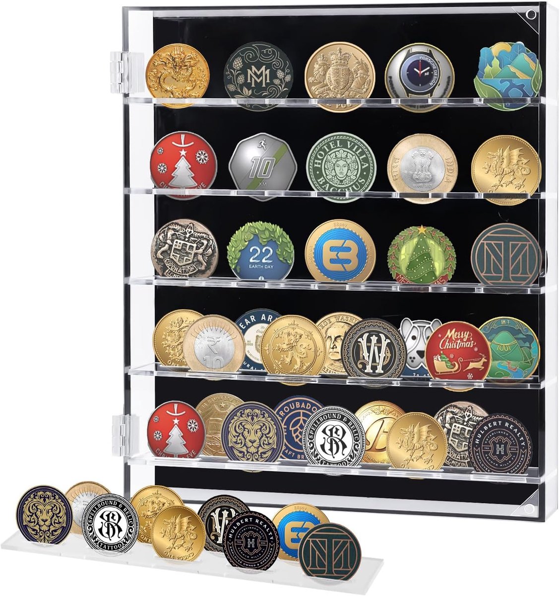 Challenge Coin Display Case 26 x 30 x 5 cm - transparant acryl - wandmontage - beschermt je waardevolle munten - ShopVlot