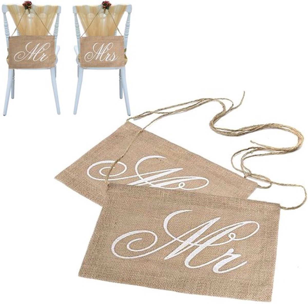Stoelhoes voor Bruiloft Decoratie Stoel Mr Mrs Burlap President Banner Stoelset Schrijf Garland Rustieke Bruiloft Feest