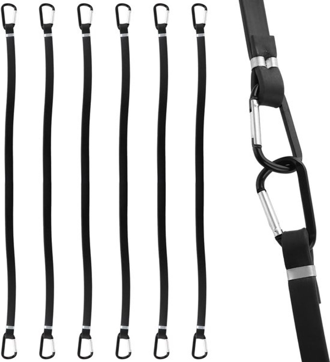 Verpakking van 6 stuks rekbare rubberen riemen met karabijnhaak, 100 cm rekbare rubberen spanner met haken, bagagebanden, elastische snelsluitingen van latex voor fietsbagagedrager, motorfiets, autozonnezeil