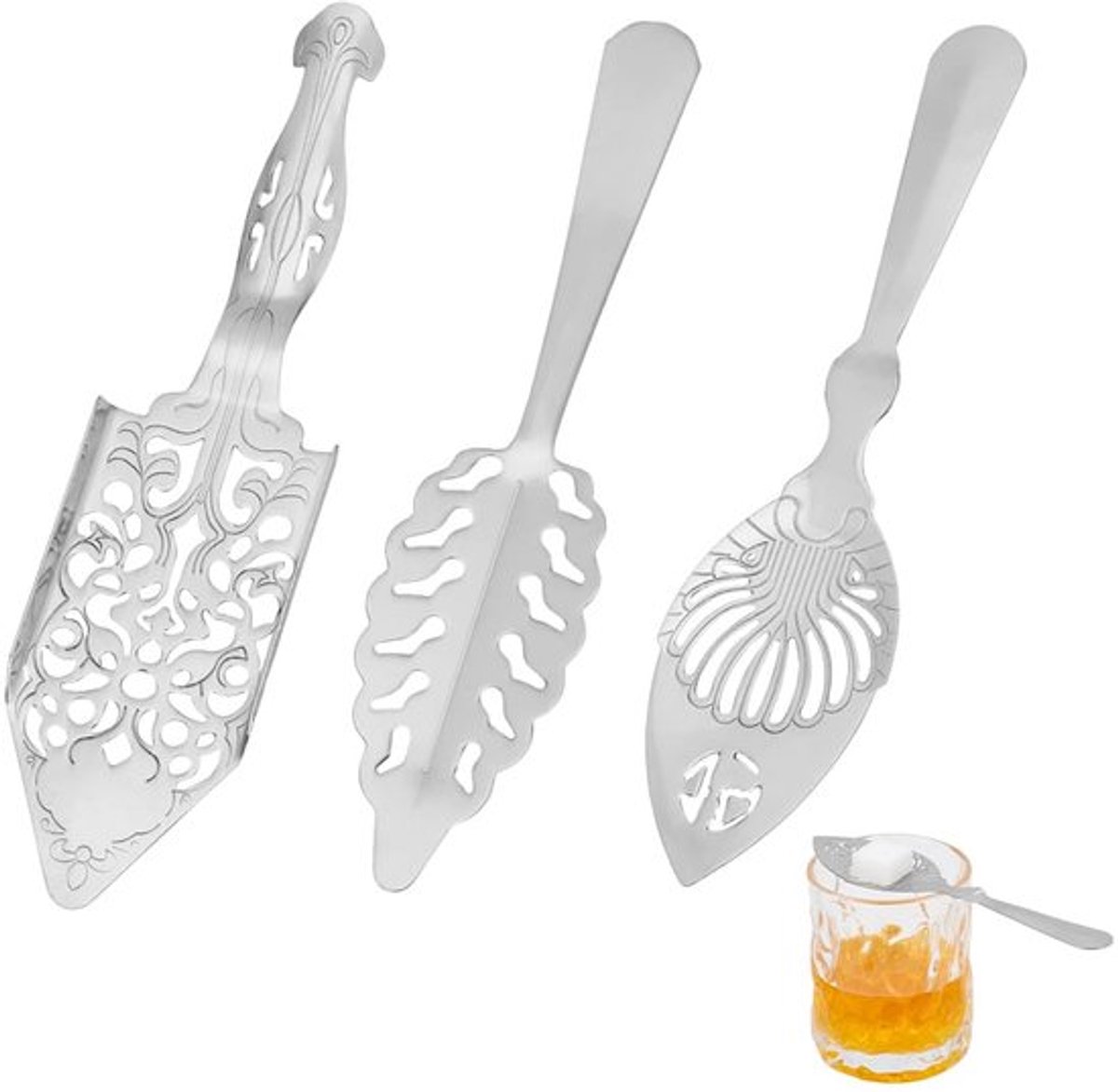 3-pack 3 maten roestvrijstalen alsem lepel druppellepel voor fontein vintage cocktailbeker bar