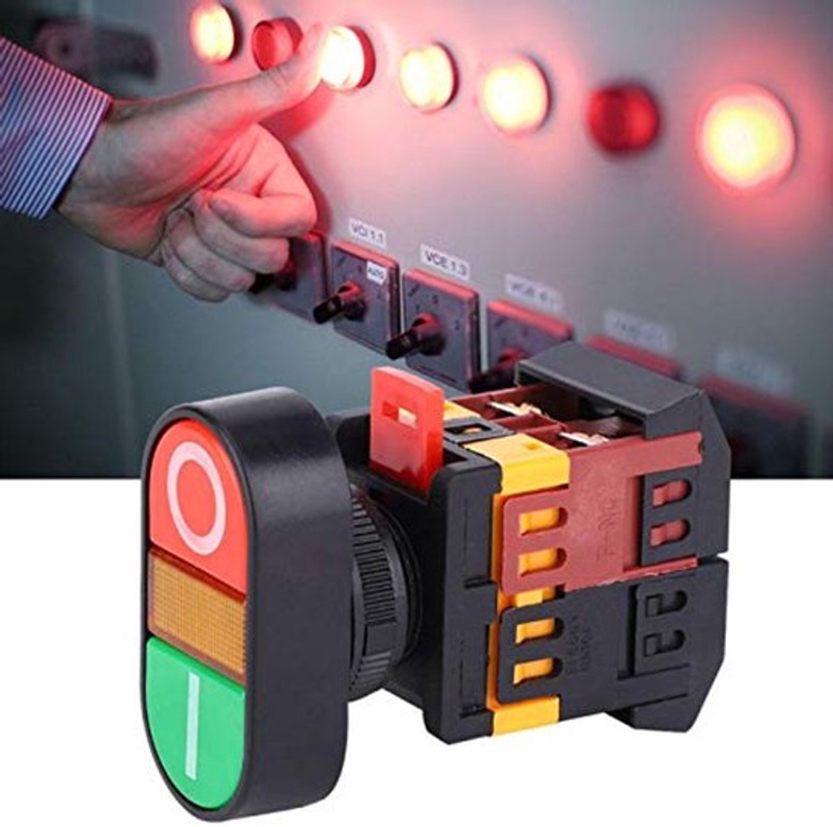 Drukknopschakelaar, kortstondig aan/uit, LED-lichtschakelaar, Nee + NC, rode knop, waterdichte hefboomschakelaar (220 V)