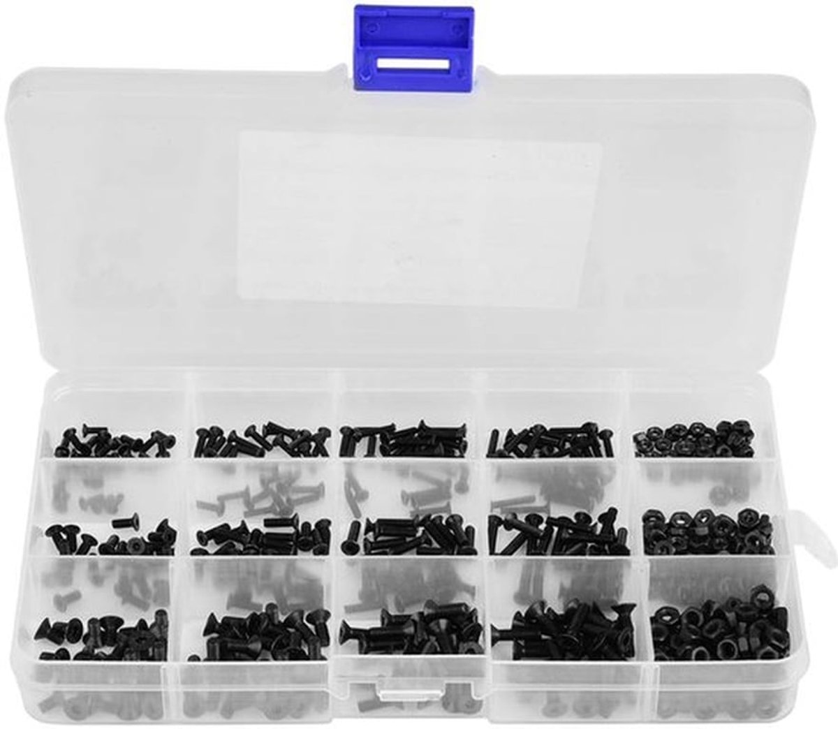 480 stuks M2 M2.5 M3, koolstofstalen zeskant zeskant bouten bouten moeren assortimentset, zwart
