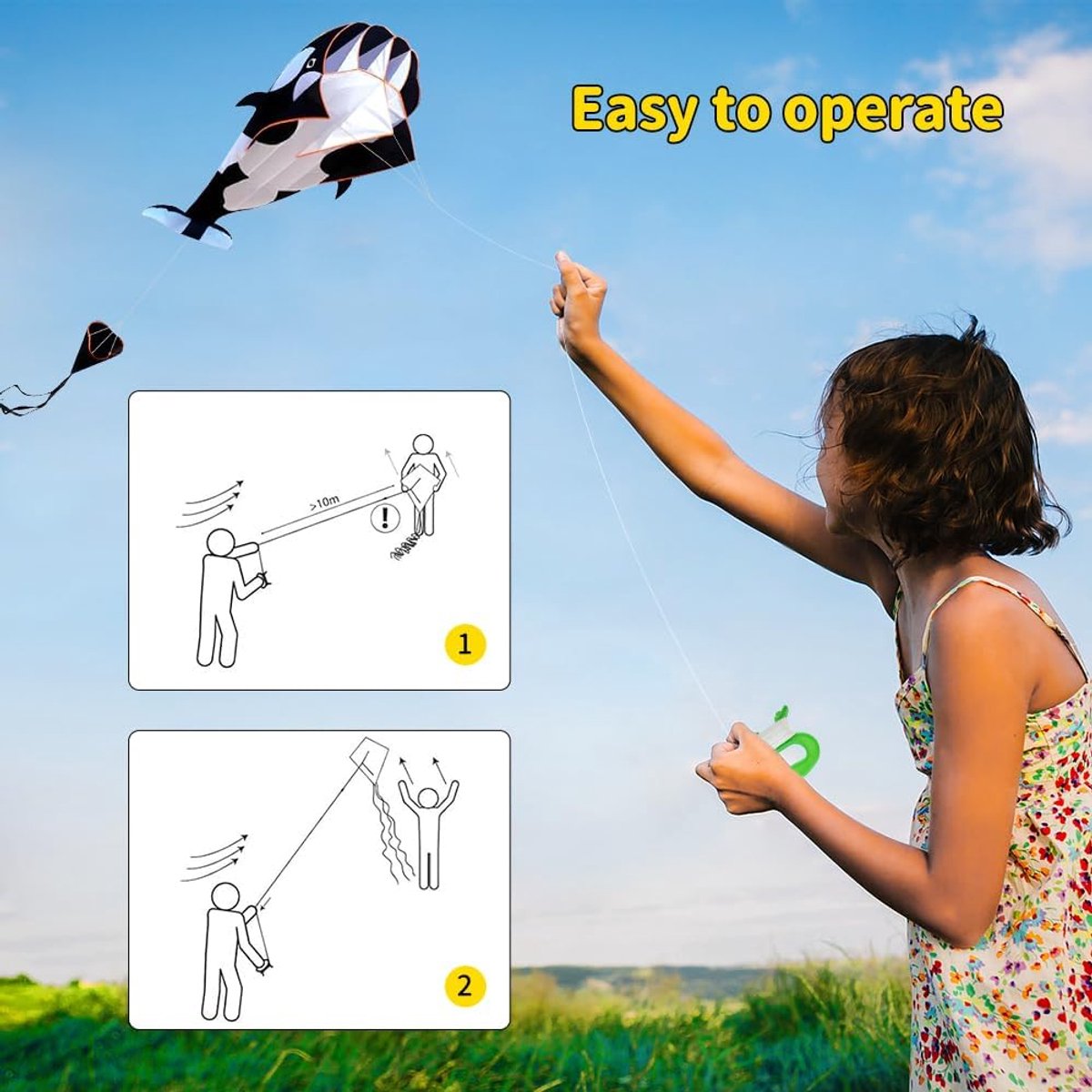 Vlieger 210 x 120 cm - orca-design - windbestendig - leuk voor kinderen en volwassenen - ShopVlot