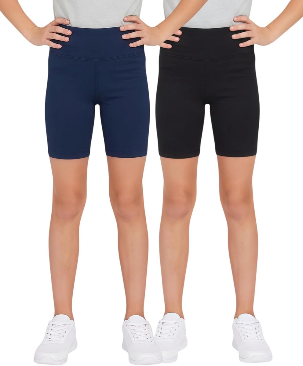 Sportshorts voor meisjes, hoge taille - set van 2 - elastisch en ademend - ideaal voor sport en vrije tijd - ShopVlot