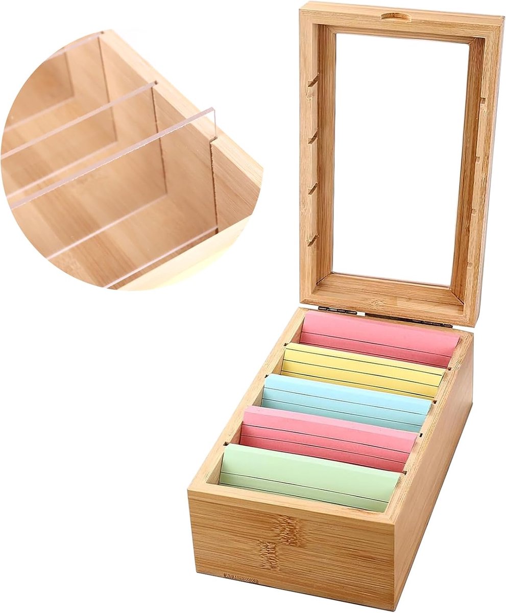 A7 kaartenopbergdoos 25,5 x 15,1 cm - kaartenbox met 5 vakken - leerkaartbox met deksel - ideaal voor schoolnotities - ShopVlot