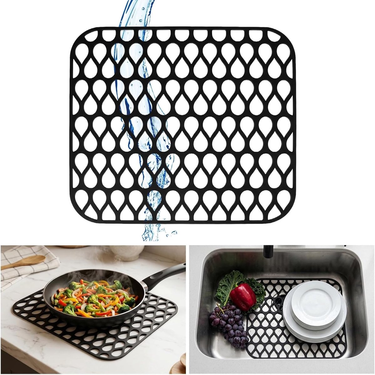 34x30cm Silicone Draining Mat, Protective Mat for Kitchen and Bathroom, Cut to Size Draining Mat, Protective Mat - SnelShoppen