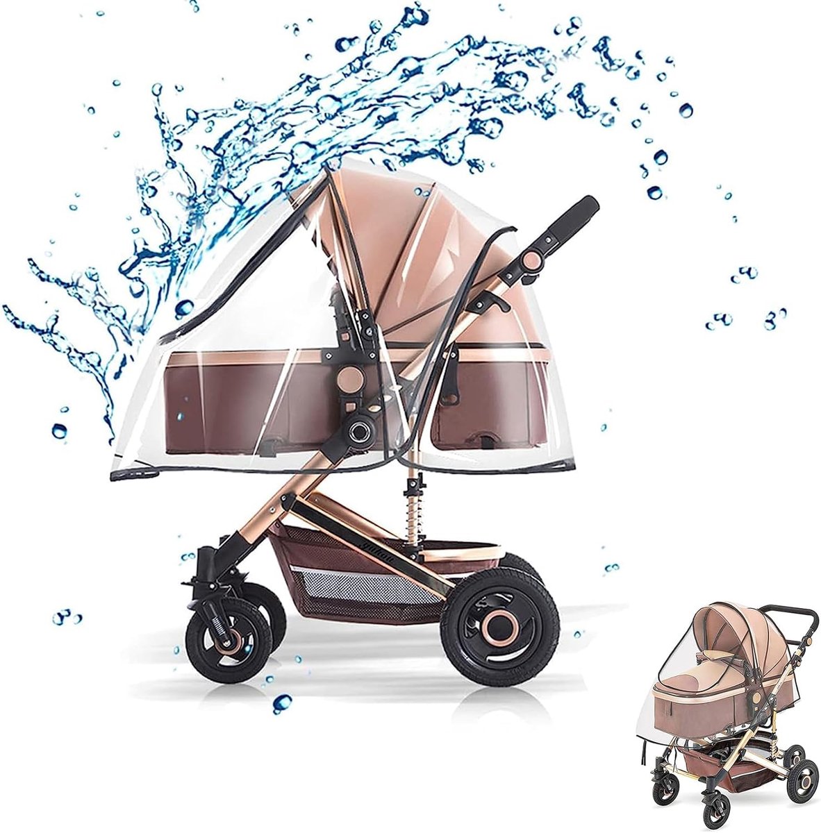 Universele regenhoes voor kinderwagen - met rits - transparant EVA - bescherming tegen regen en wind - ShopVlot