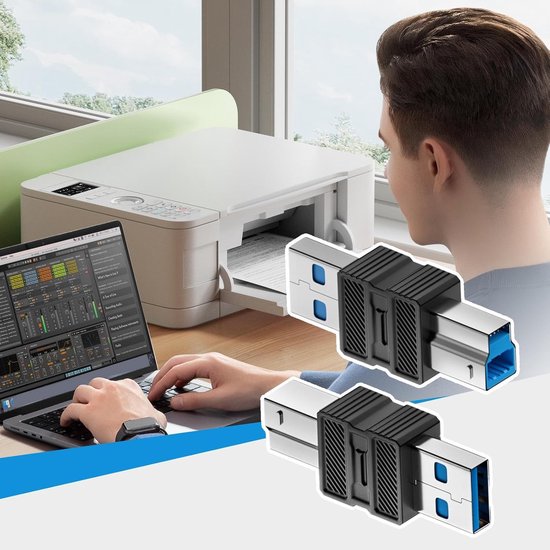 USB B Adapter - Converter Kabel - Apparaten Verbinden - Hoge Snelheid 5Gbps - 6.6 x 3.3 cm - Zwart — afbeelding 5